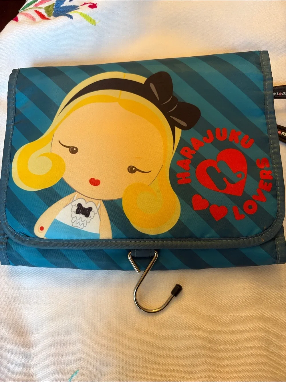 Harajuku Lovers Gwen Stefani Tri-fold Teal Foldable Cosmetic Toiletries Bag